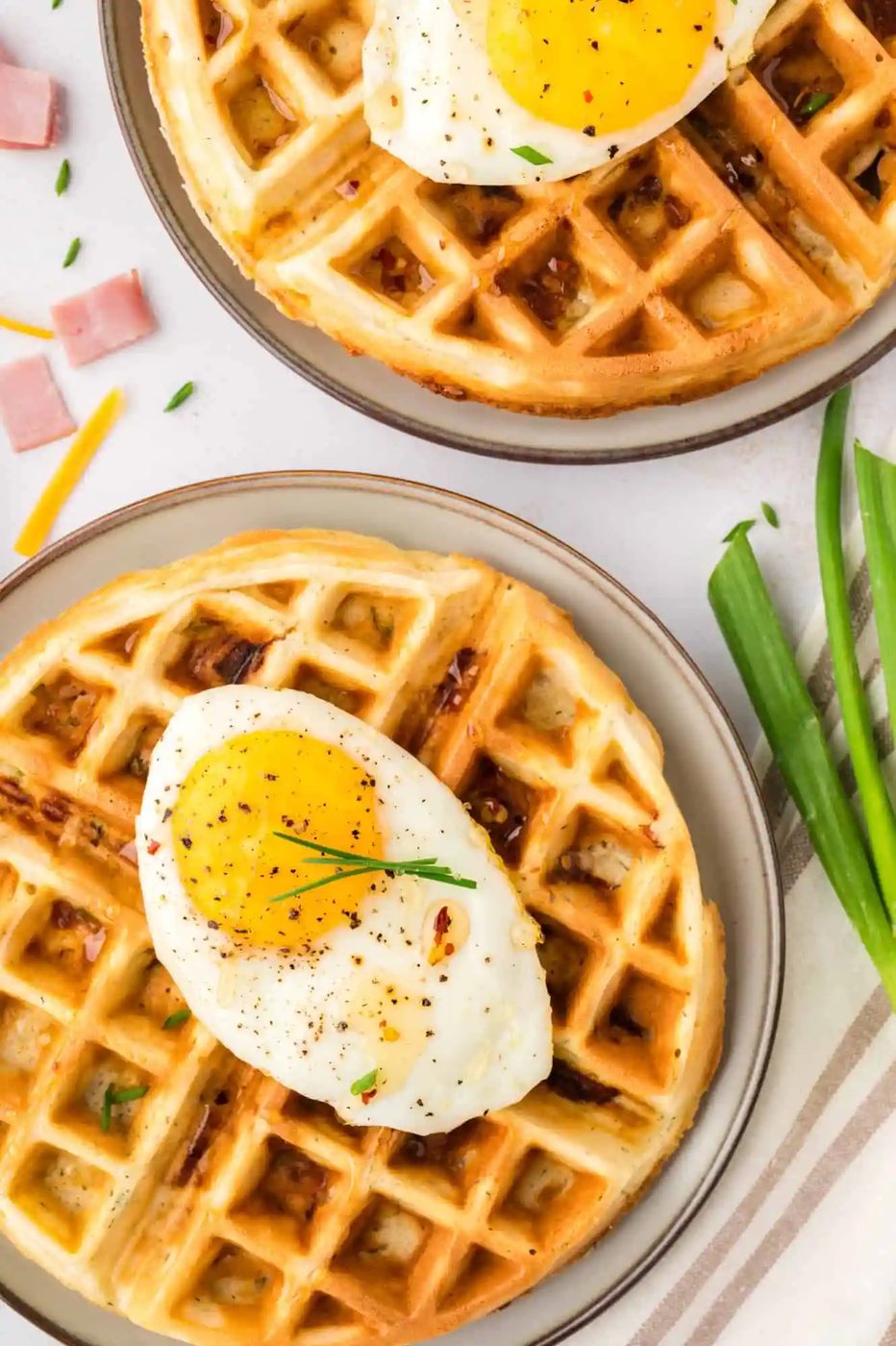 Savory Waffles, served with Ham and Cheddar