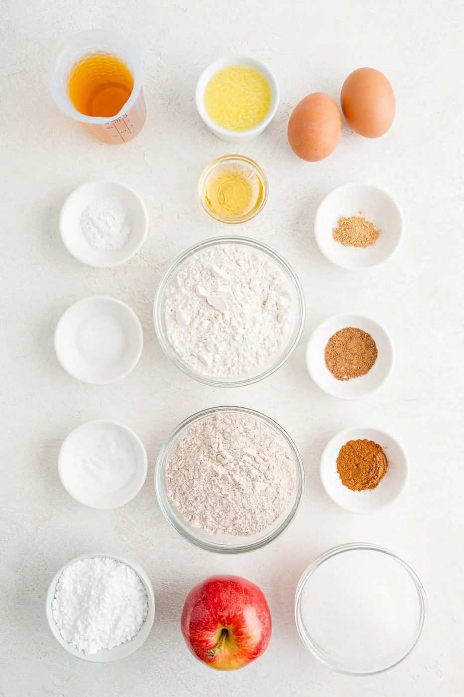 Ingredients for apple cider muffins.