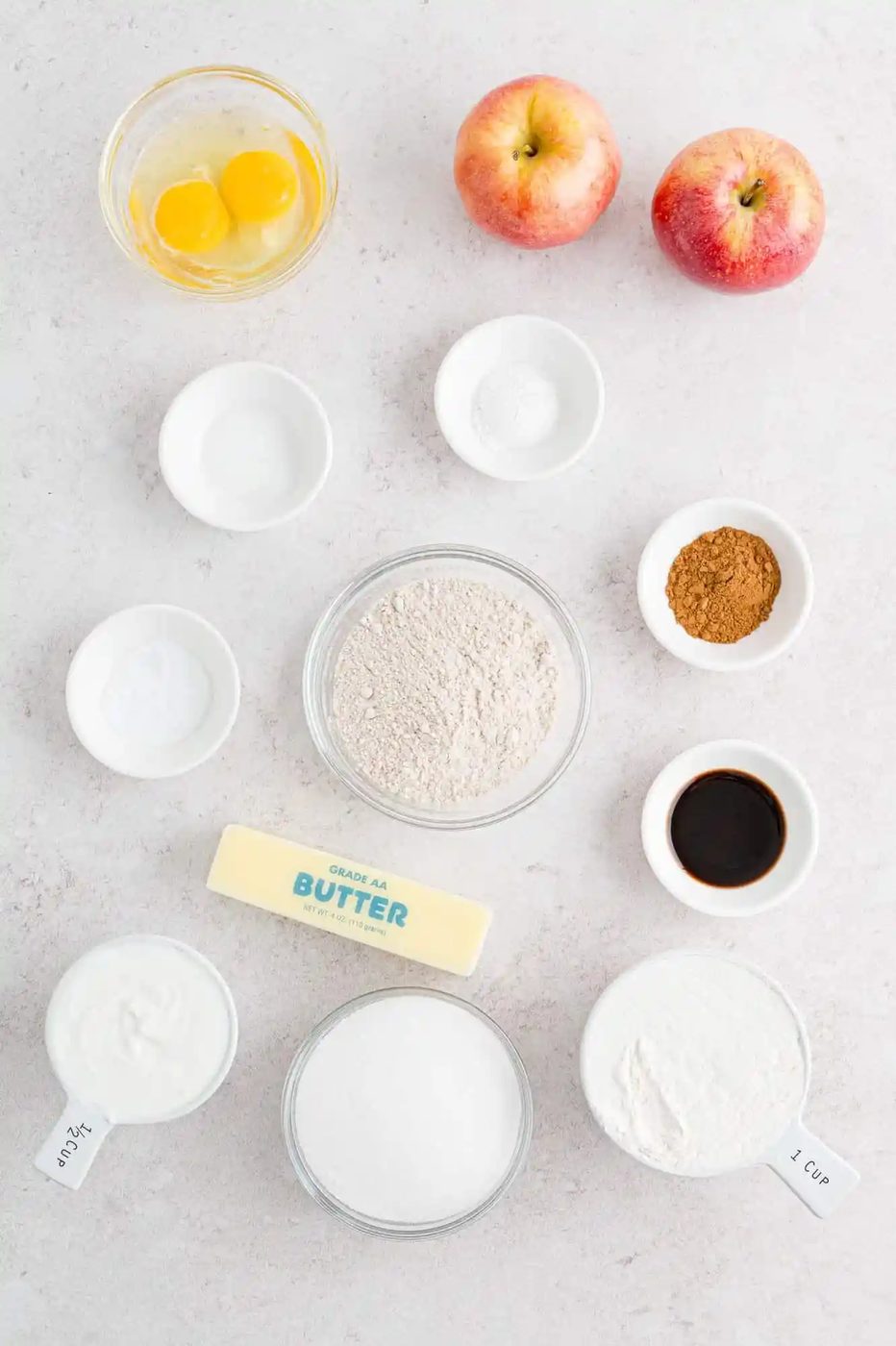 The ingredients for apple spice cake.
