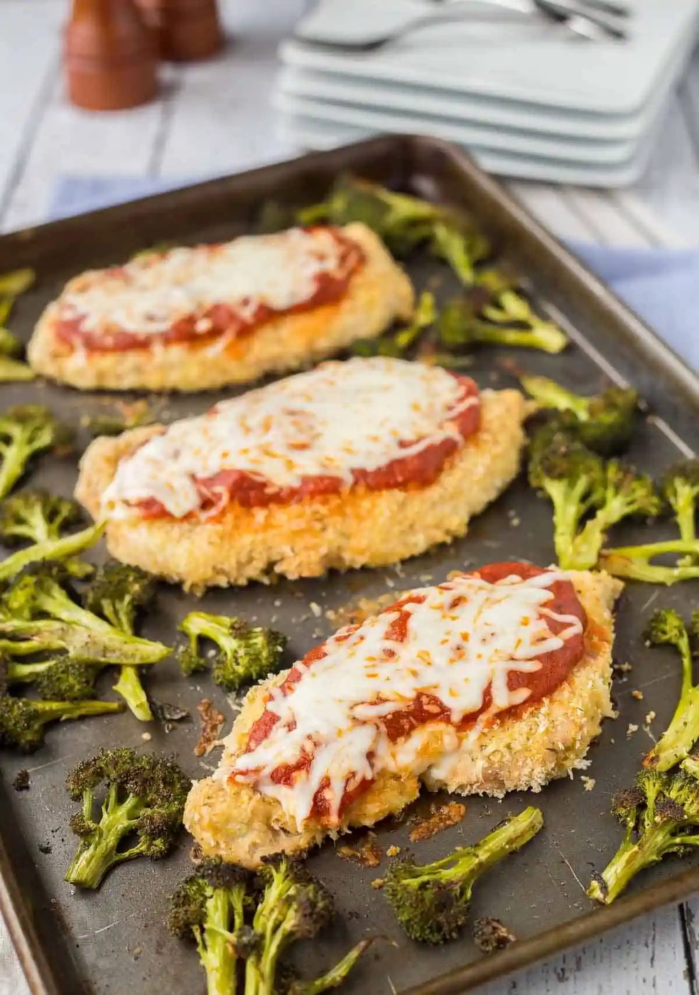 Chicken Parmesan & Broccoli – Sheet Pan, baked
