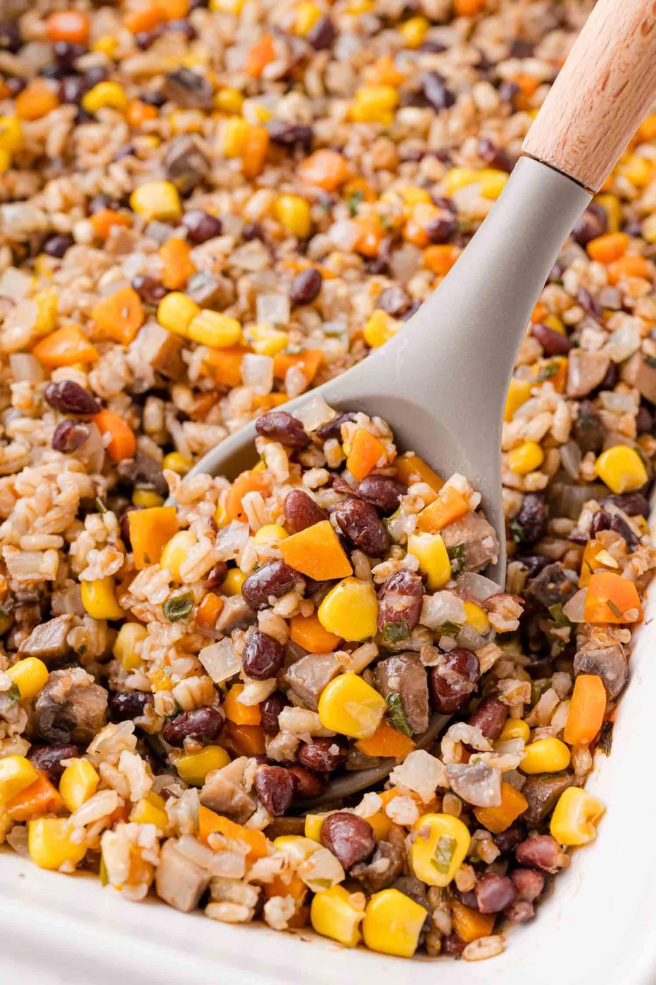 Vegan Casserole, served with Barley and Vegetables