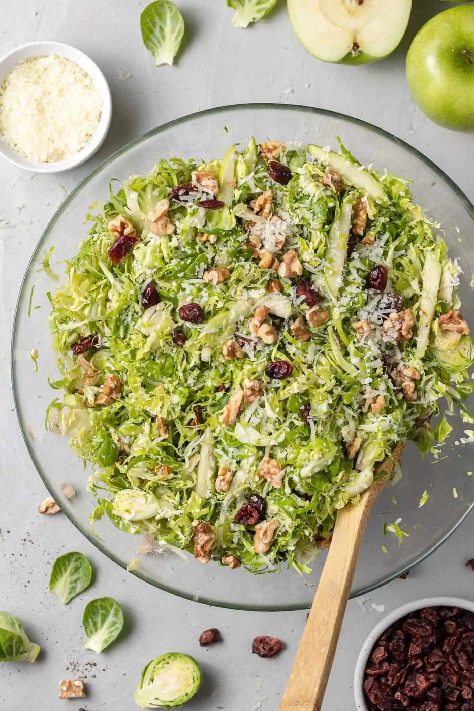 Brussels Sprouts Salad plus Apples, Cranberries, and Walnuts