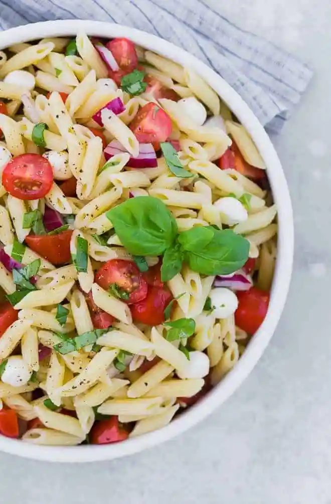 A standby Caprese Pasta Salad