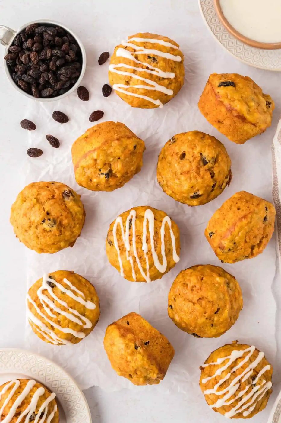 Muffins, some with glaze, some without.