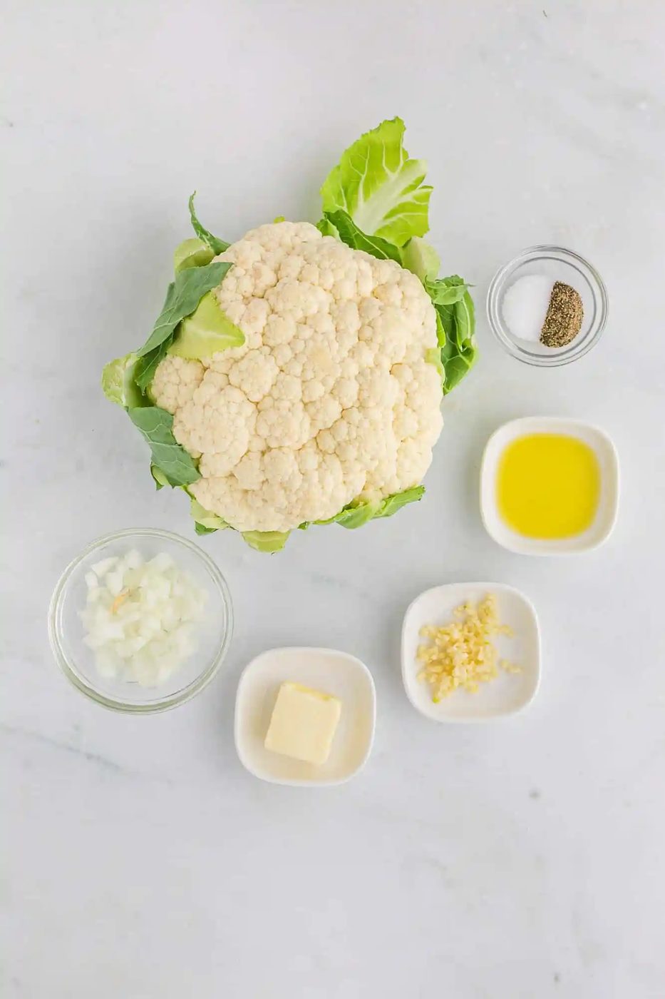 Ingredients needed for recipe, including cauliflower.