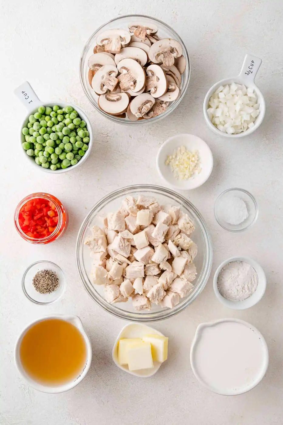 Overhead view of ingredients needed for recipe.