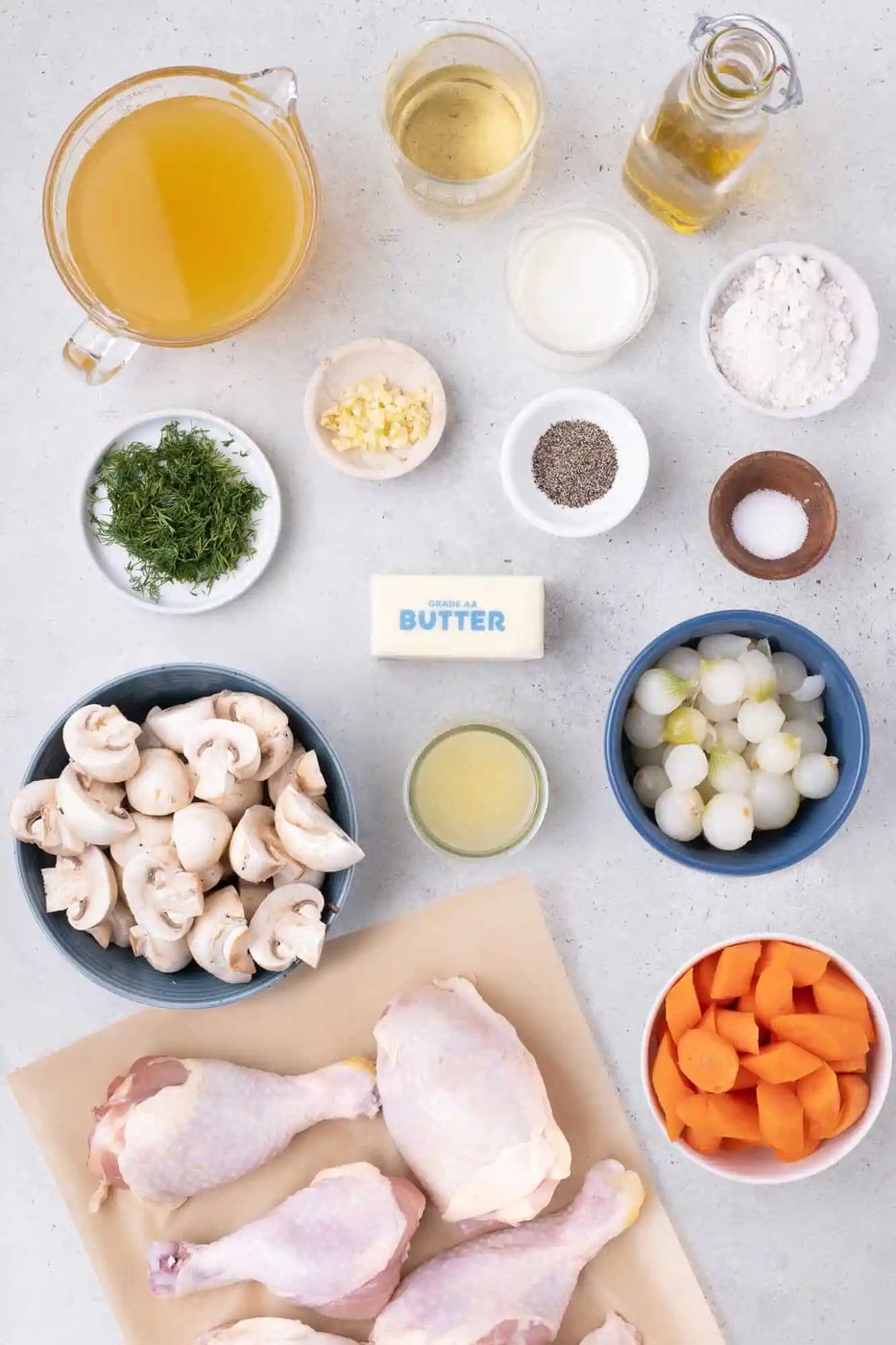 Overhead view of ingredients needed for recipe.