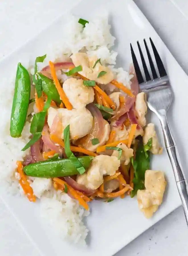 Chicken Stir Fry, served with Ginger and Basil
