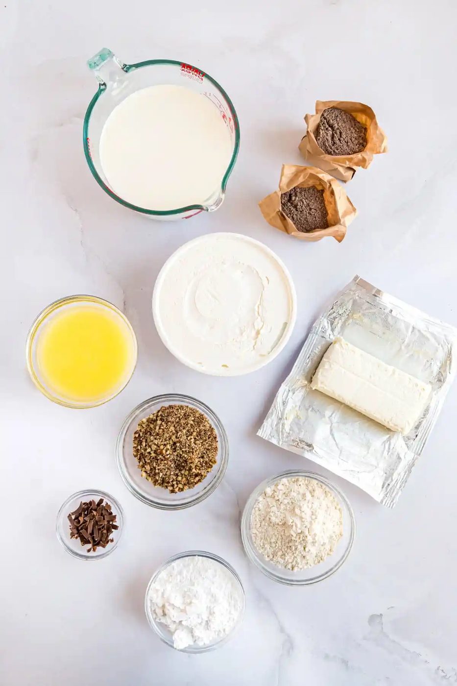 Overhead view of ingredients needed for recipe.