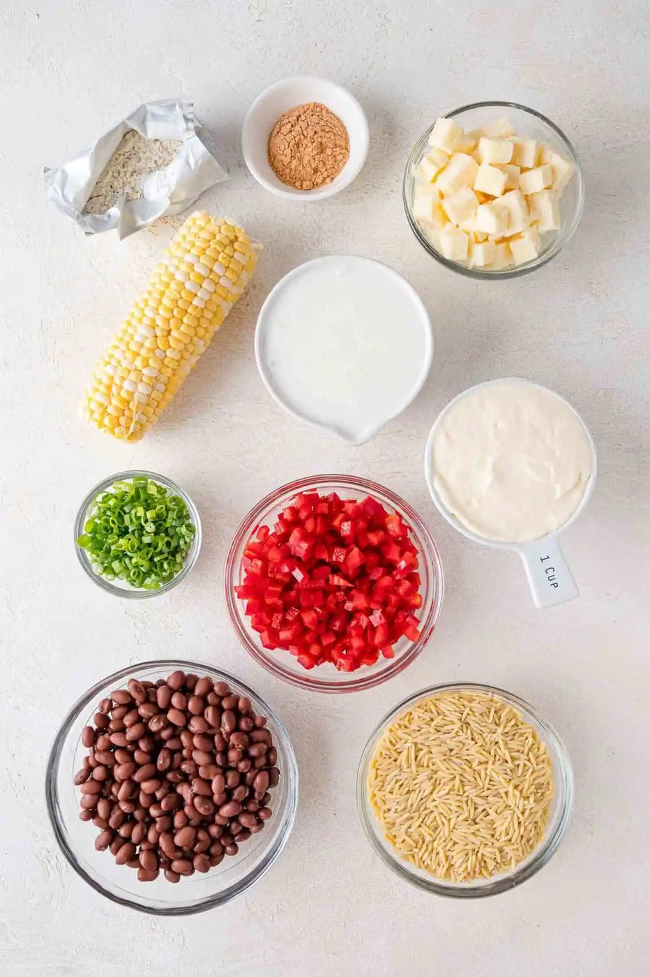 Overhead view of ingredients needed for recipe.