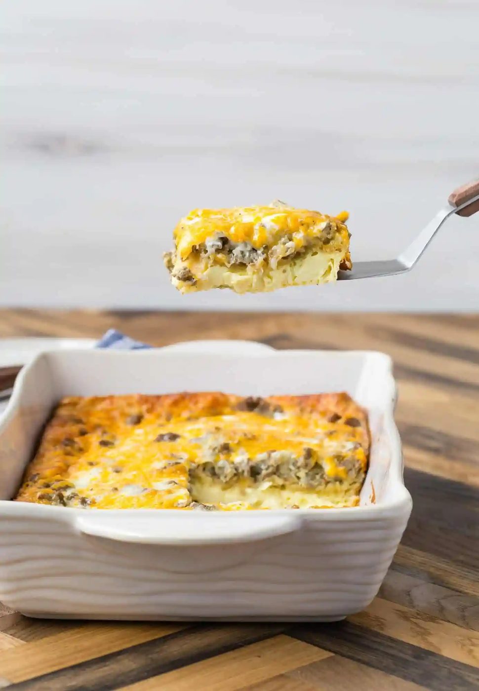 Crescent Roll Breakfast Casserole, served with Turkey Sausage