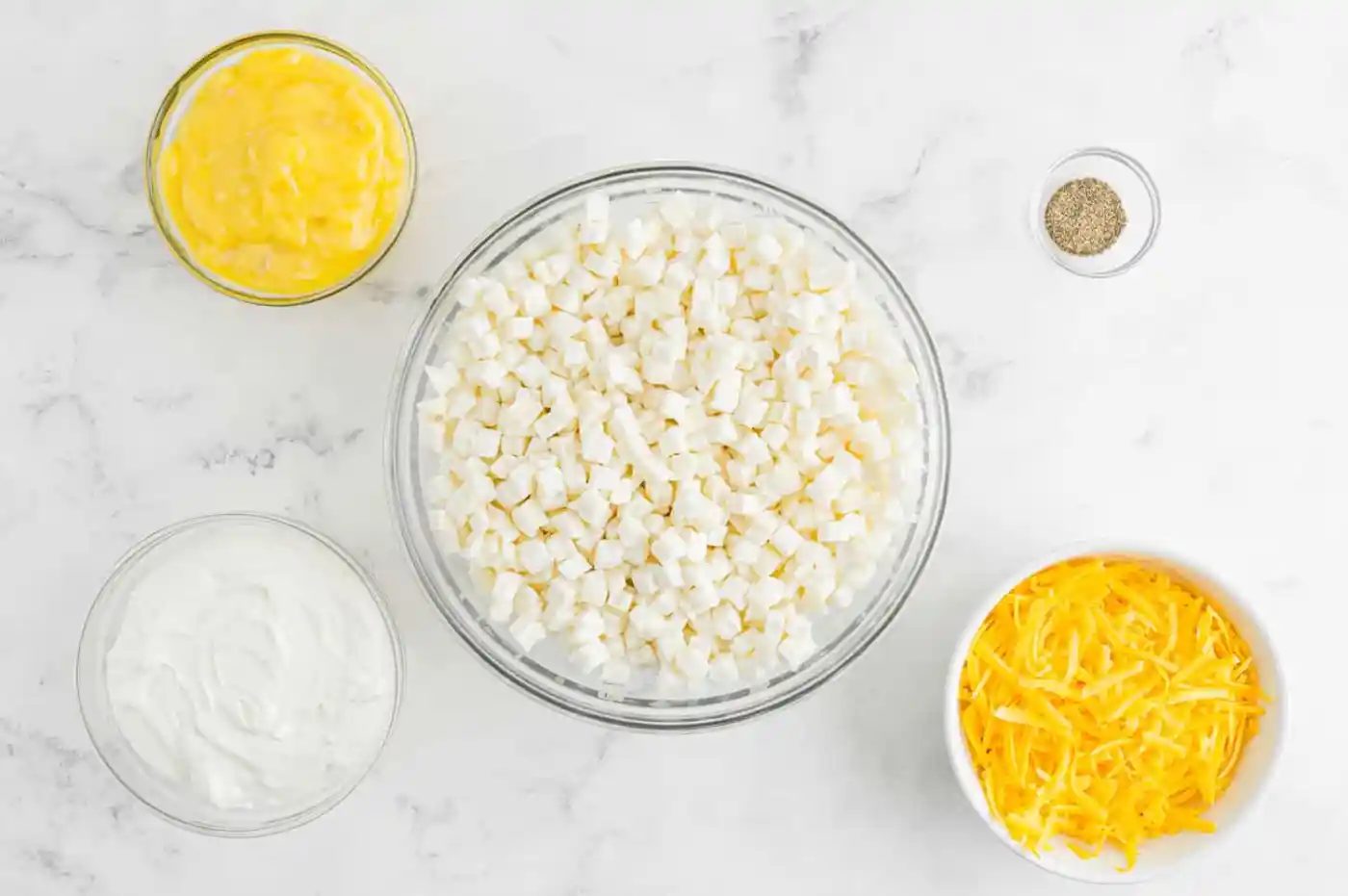 Ingredients needed for recipe, in separate bowls.