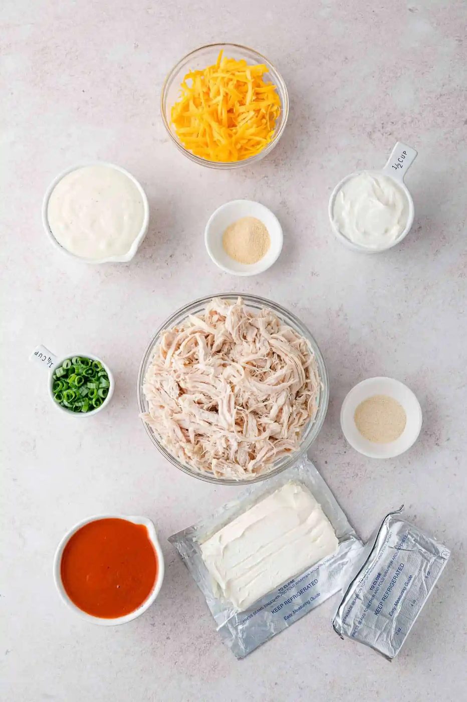 Overhead view of ingredients needed for recipe.