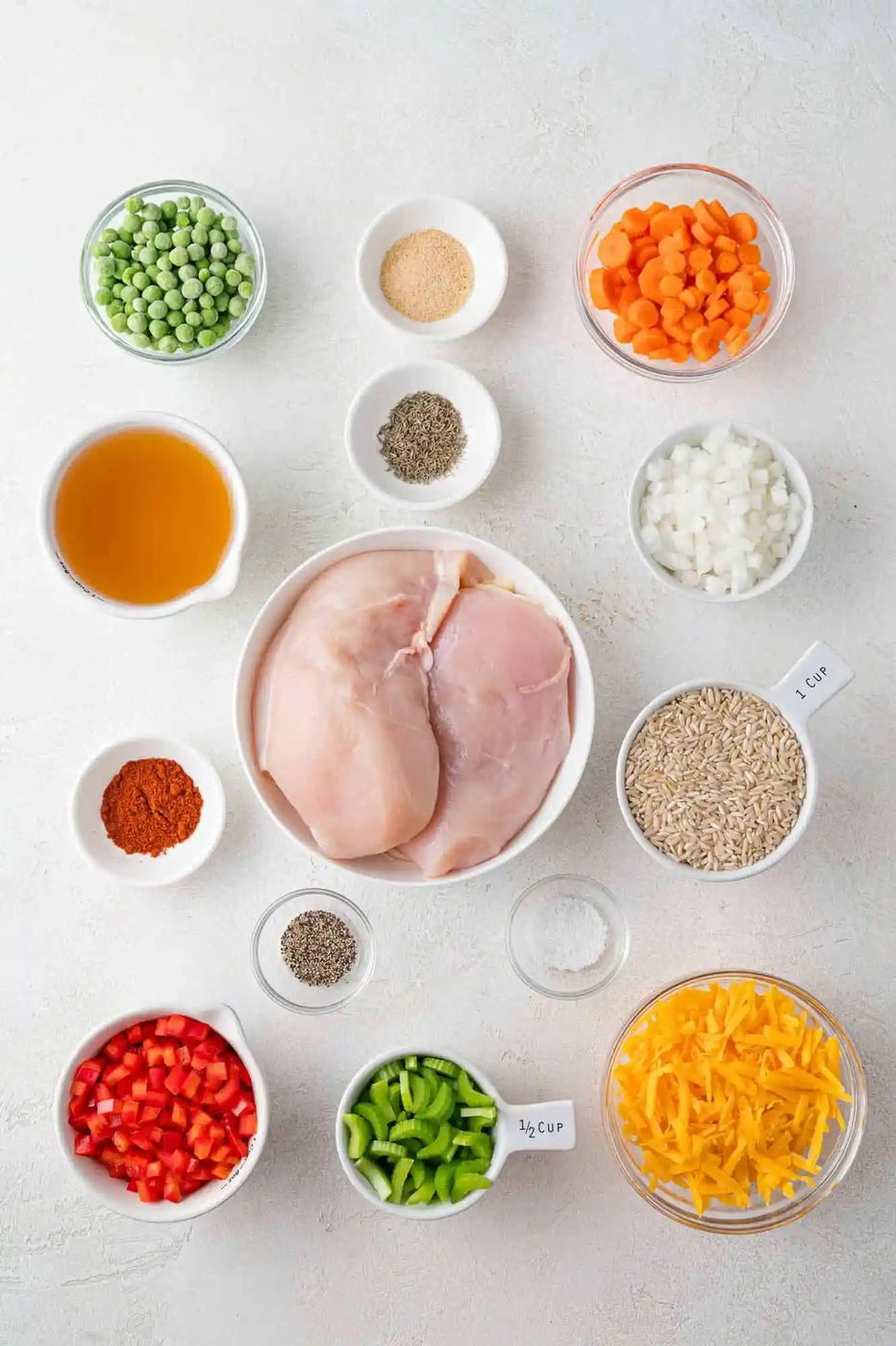 Overhead view of ingredients needed for recipe.