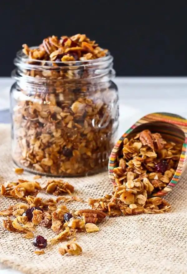 Granola Recipe, served with Pecans and Cranberries