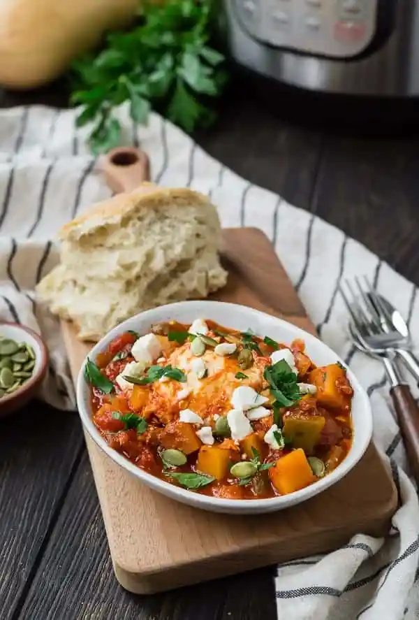 Instant Pot Shakshuka, served with Butternut Squash