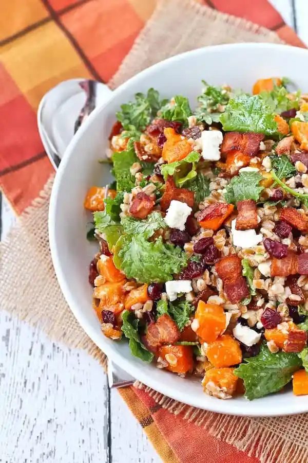 Farro Salad plus Butternut Squash, Bacon and Cranberries
