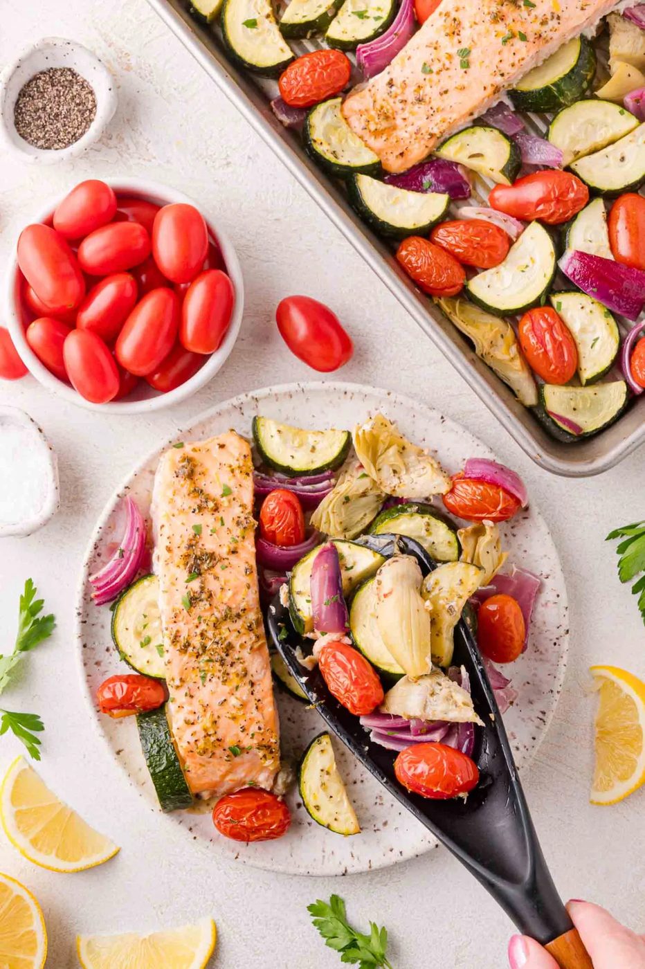 Greek Salmon Sheet Pan Dinner