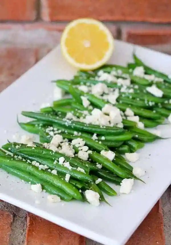 Green Beans, served with Lemon and Feta
