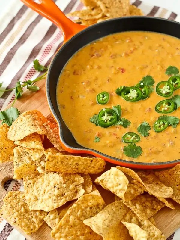 Lighter Queso Dip, served with Butternut Squash
