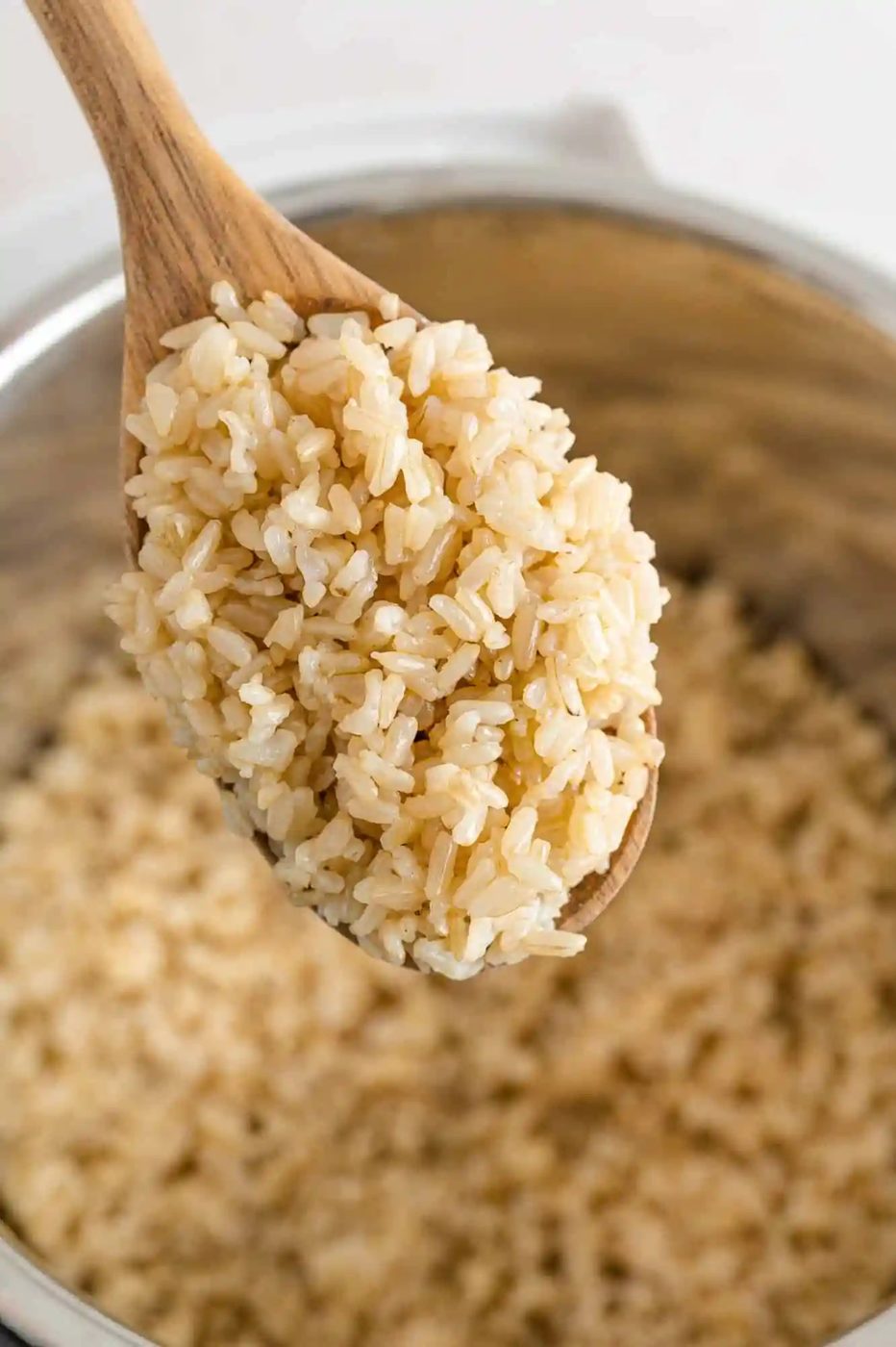 Rice on a spoon, showing texture.