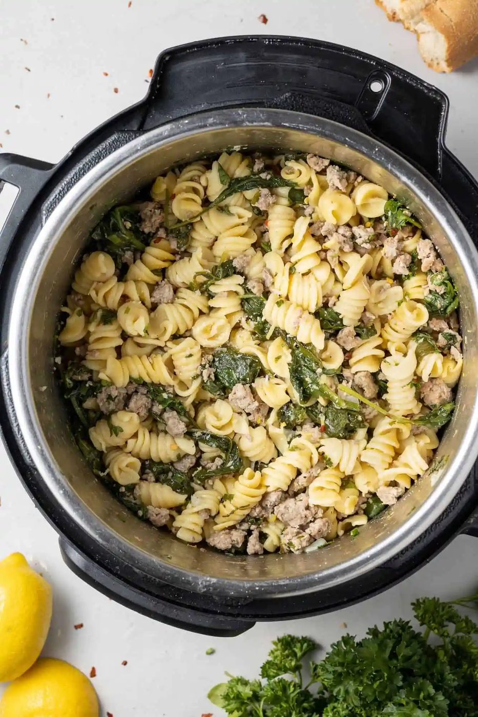 Instant Pot Lemon Pasta, served with Chicken