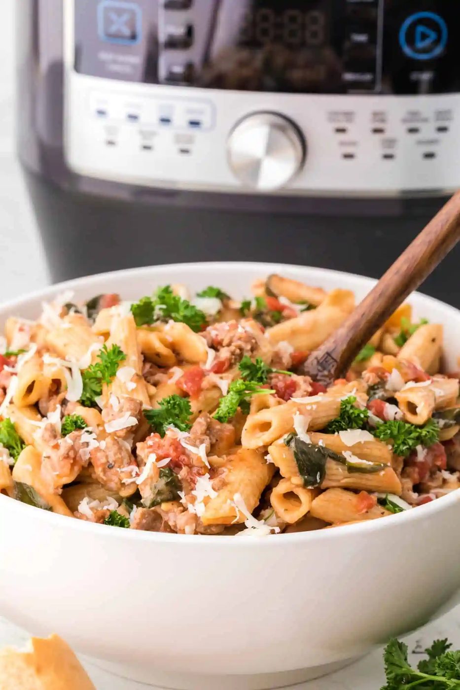 Instant Pot Pasta plus Sausage, Spinach, and Tomatoes