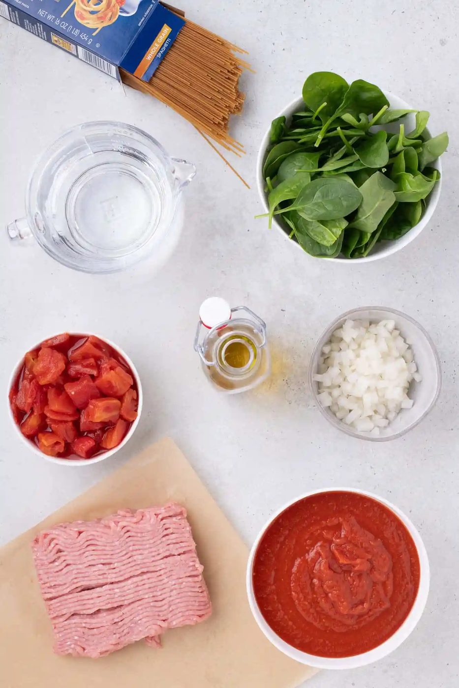 Overhead view of ingredients needed for recipe.