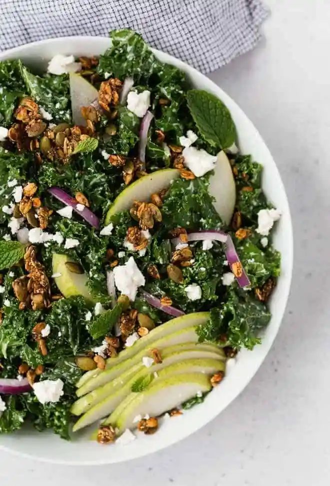 Kale and Pear Salad, served with Yogurt Dressing