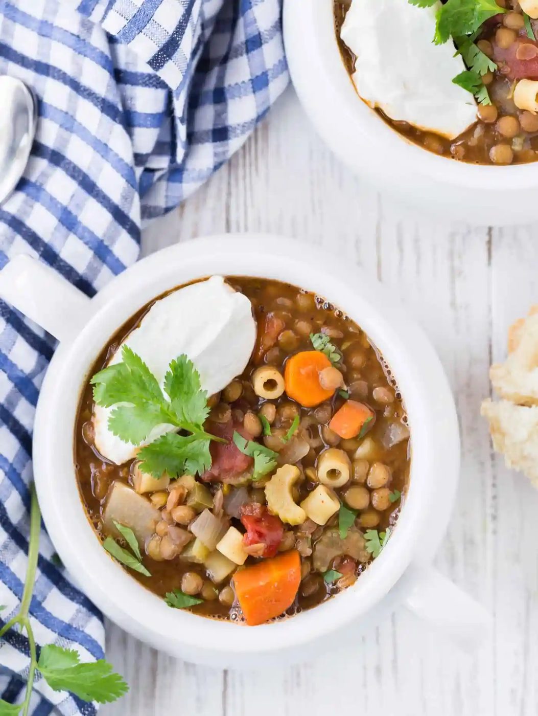 Lentil Soup Recipe, served with Pasta