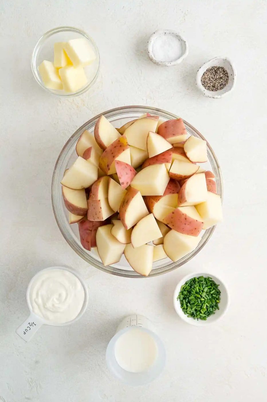 Ingredients needed for recipe including red potatoes.