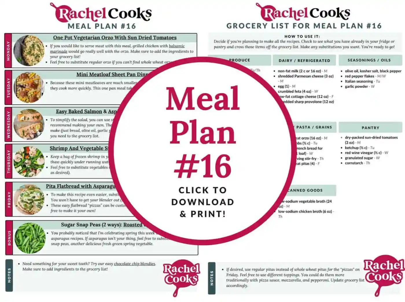Preview showing two pages of meal plan 16.