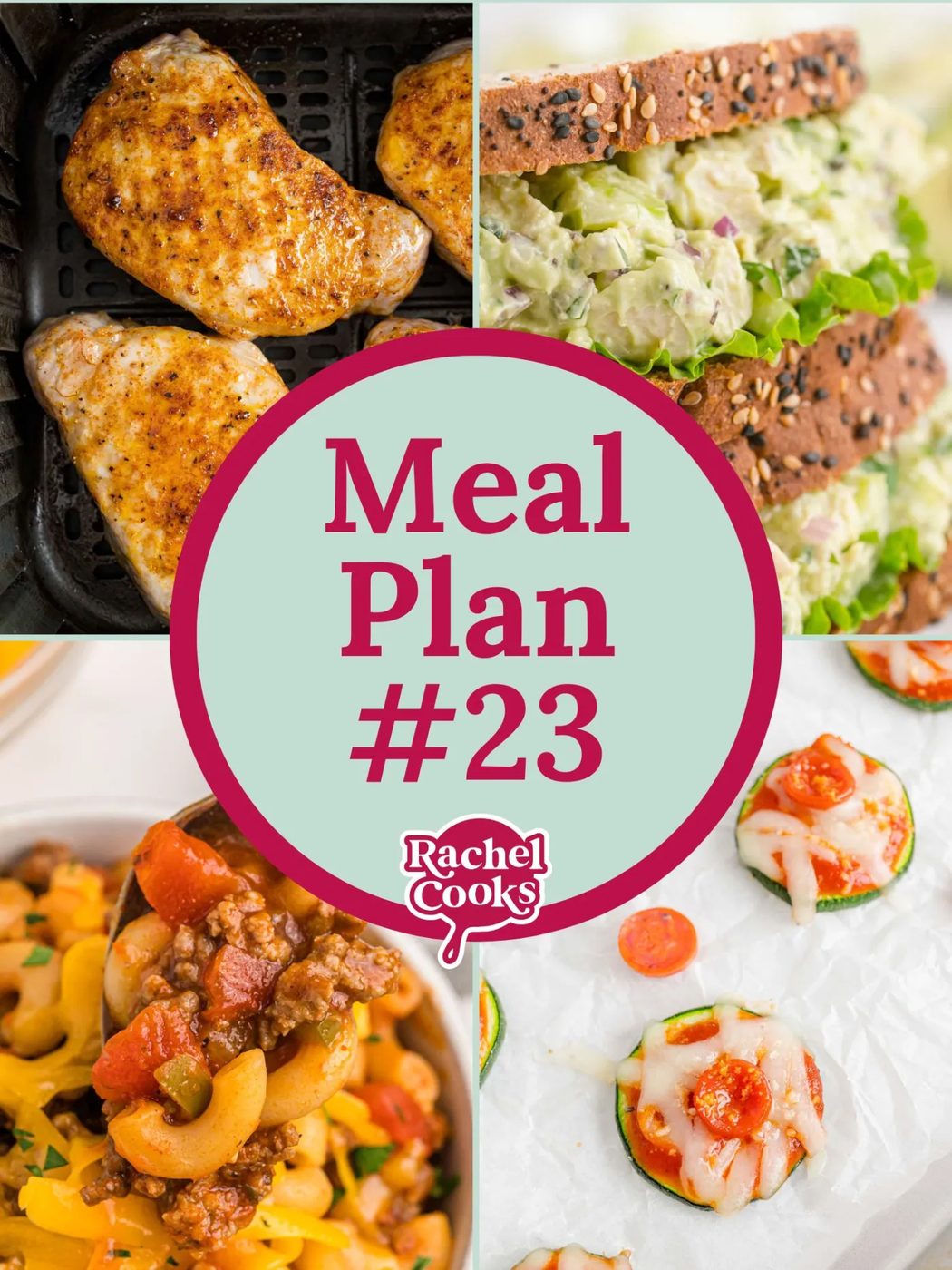 Meal plan graphic with text and photos.