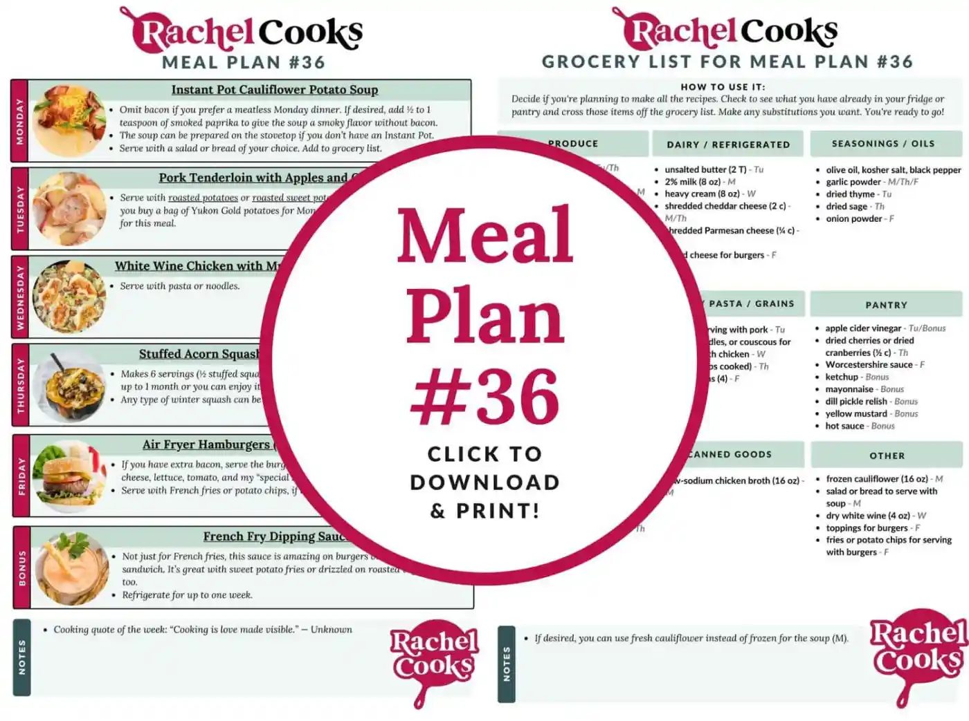 Meal Plan 36 preview image with text overlay.