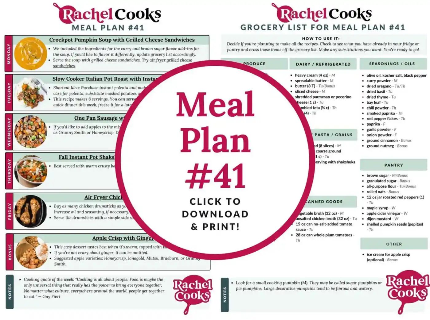 Meal Plan 41 graphic with text and photos.