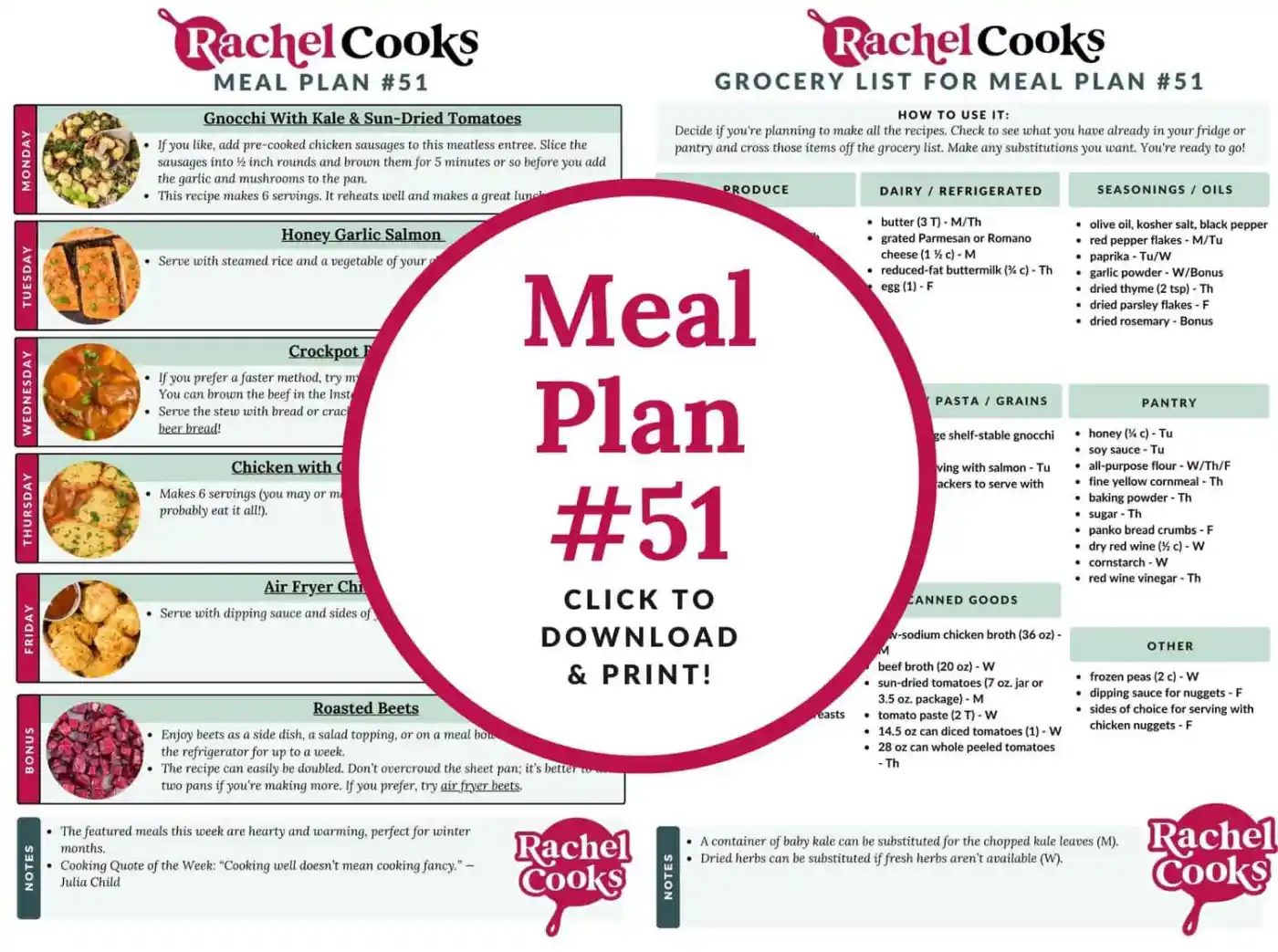 Meal plan 51 preview image showing the printable meal plan.