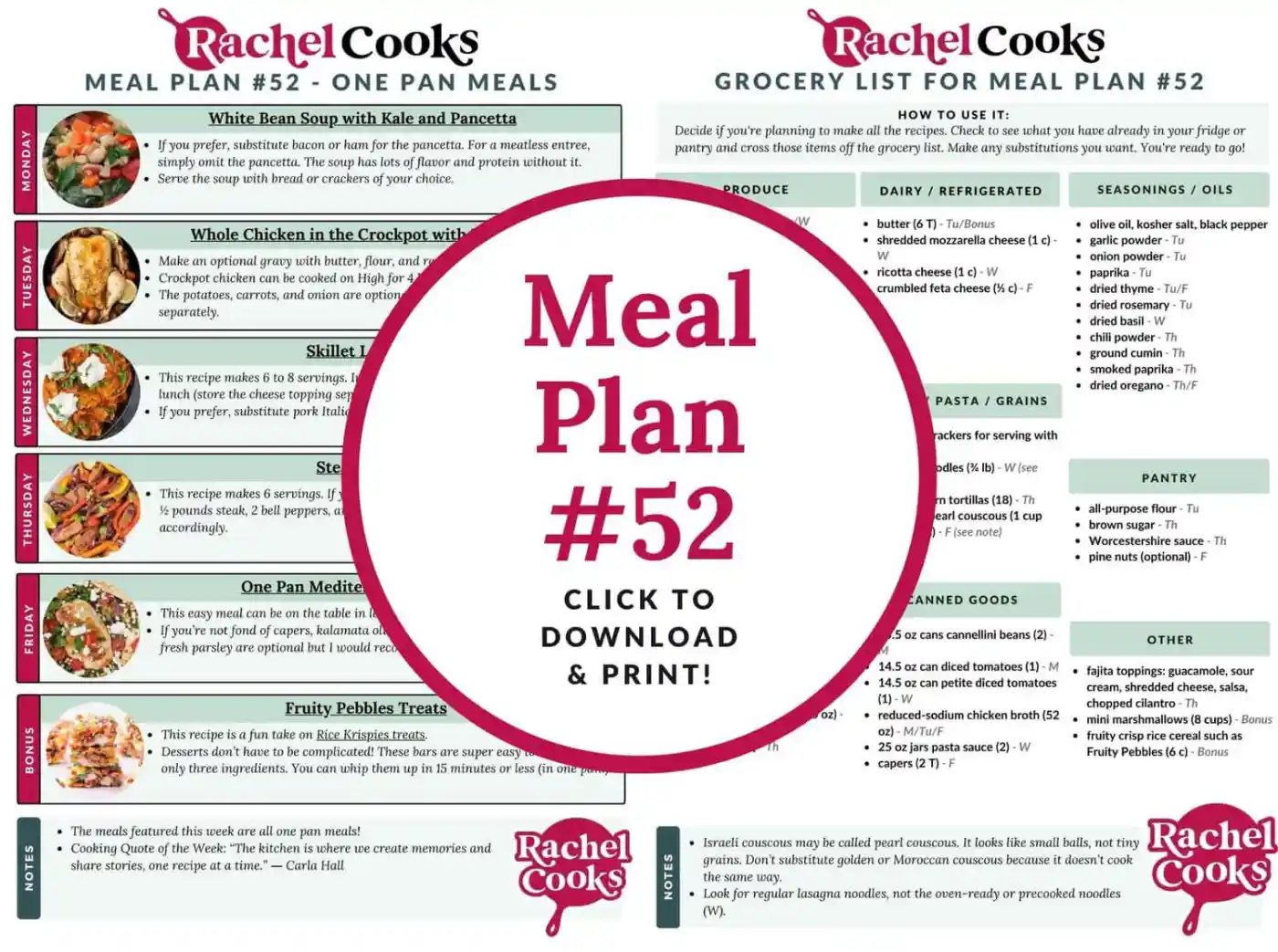 Meal plan 52 preview image showing what the meal plan looks like.