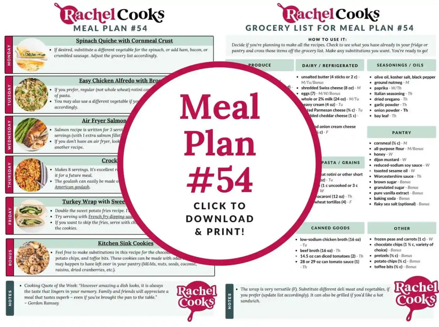 Meal plan 54 preview image showing partial views of both pages.