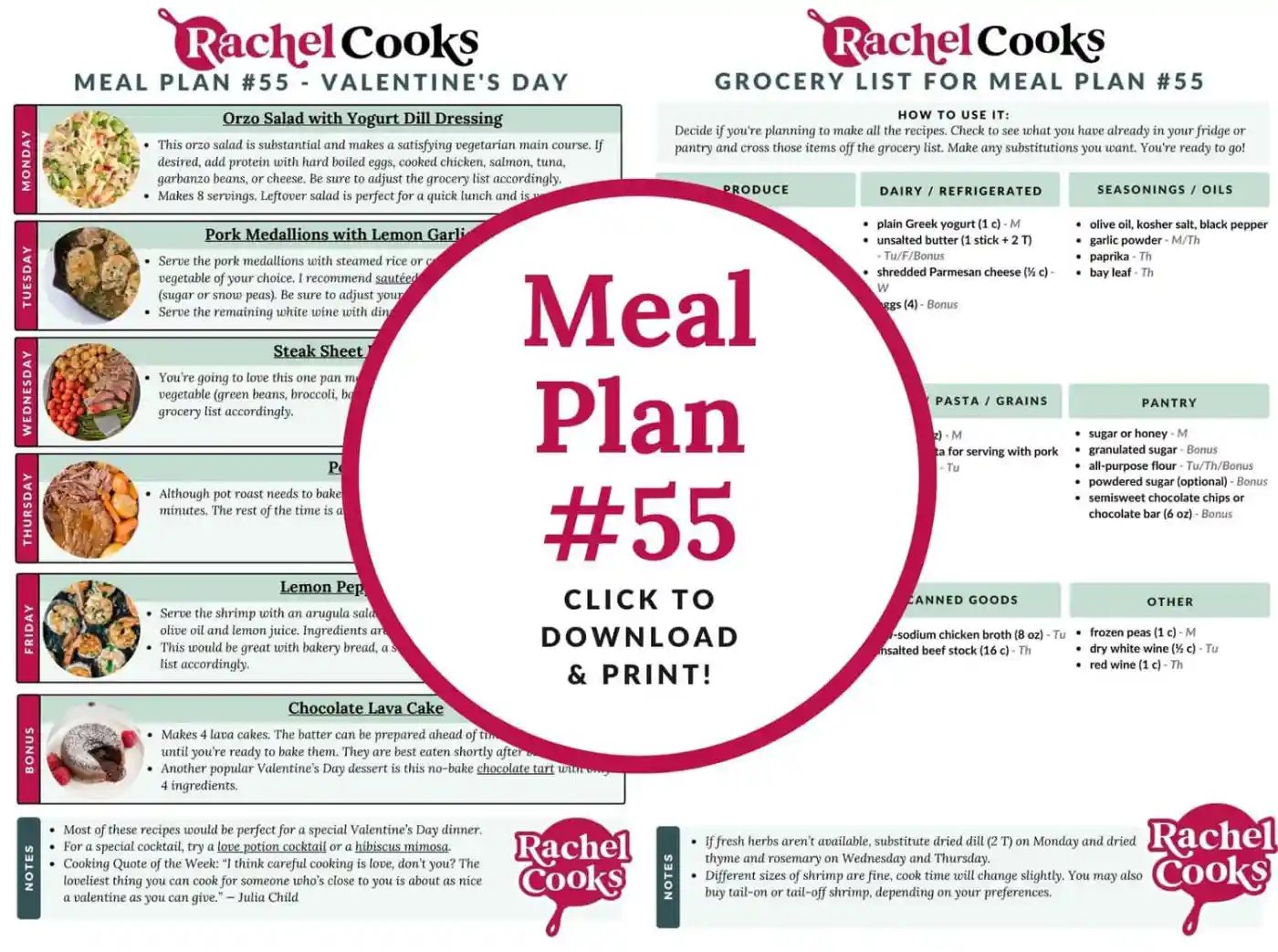 Meal plan 55 preview image, showing both pages of meal plan.