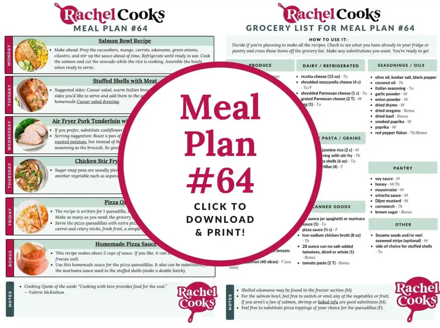 Meal plan 64 preview image with photos of both pages.