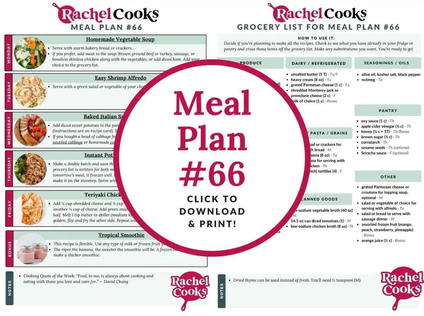 Meal plan 66 preview image with photos of both pages included.