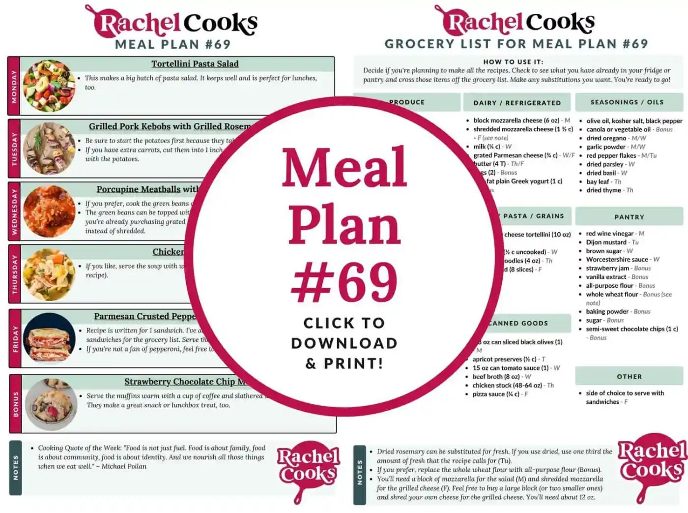 Meal plan 69 preview graphic with images of both pages.