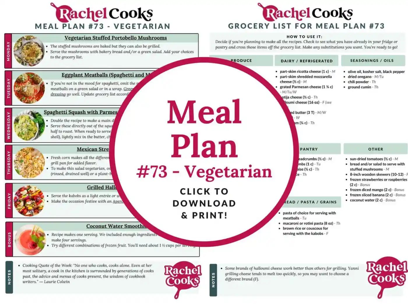 Vegetarian meal plan preview image showing both pages.