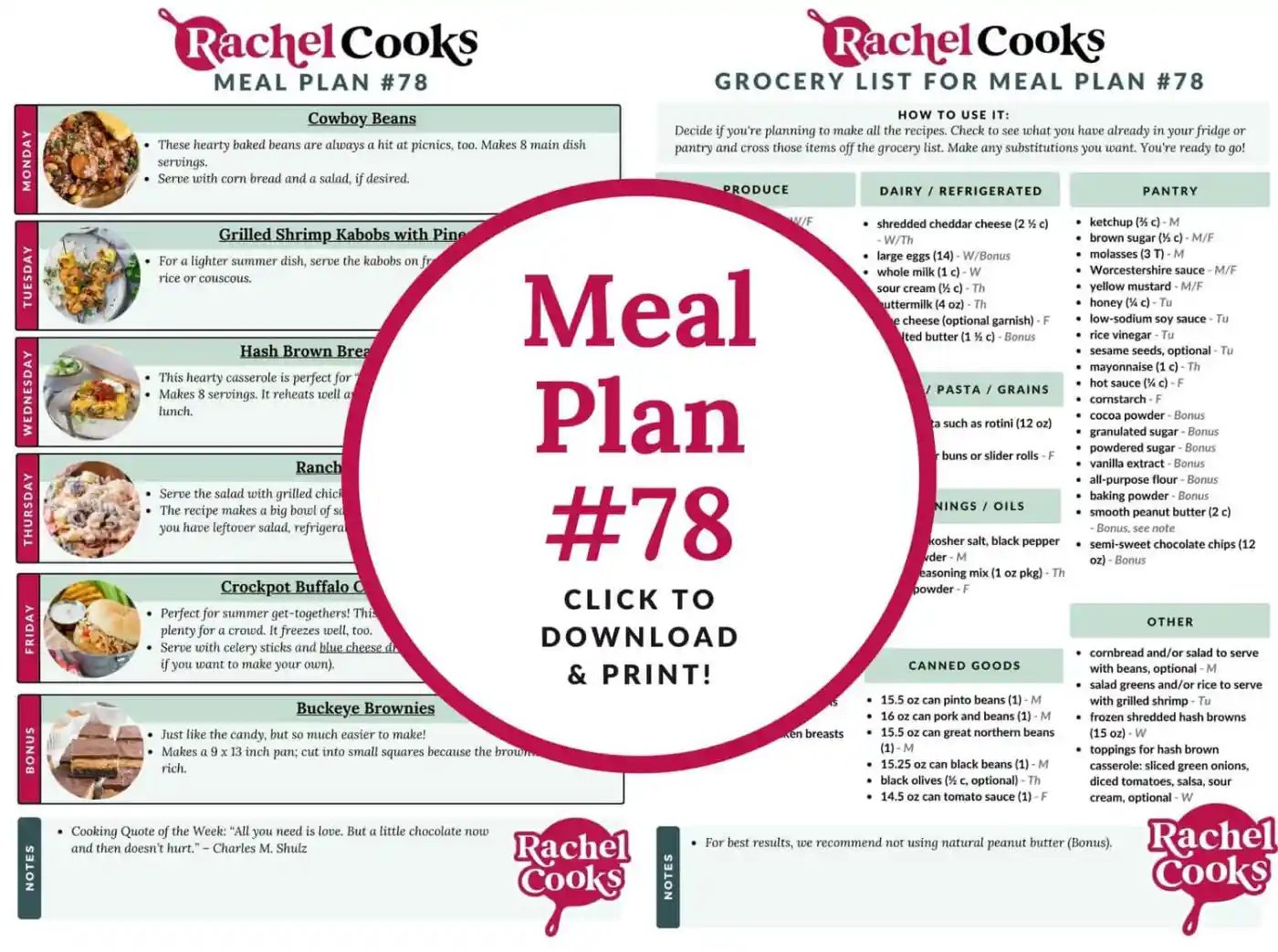 Meal plan 78 preview image, showing both pages.