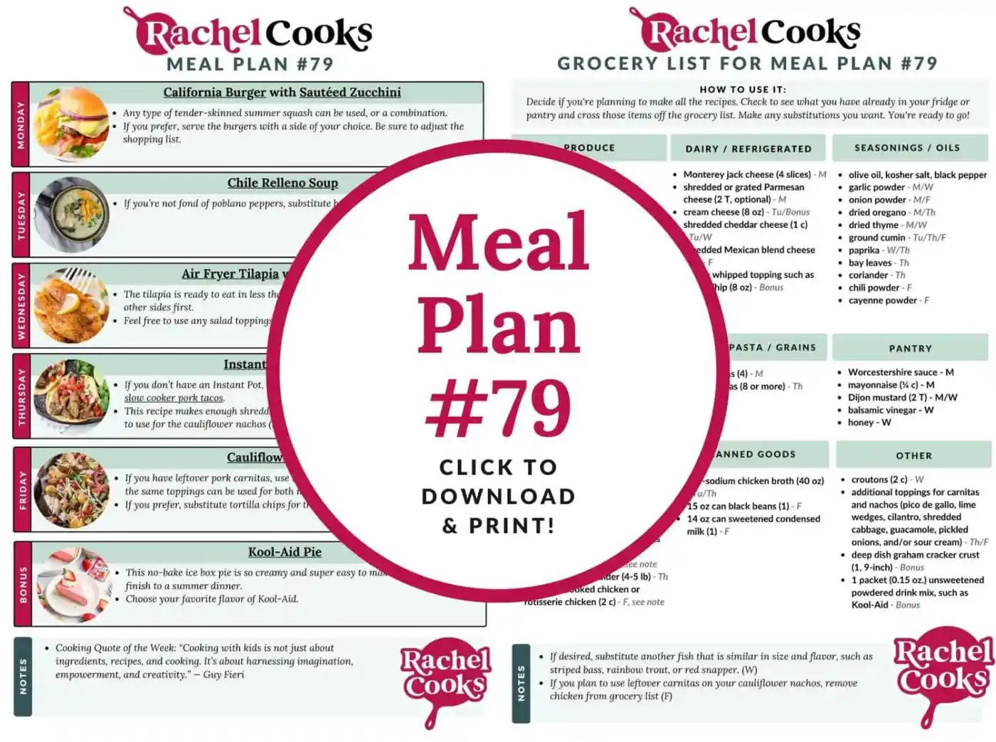 Meal plan 79 preview graphic with images of both pages.