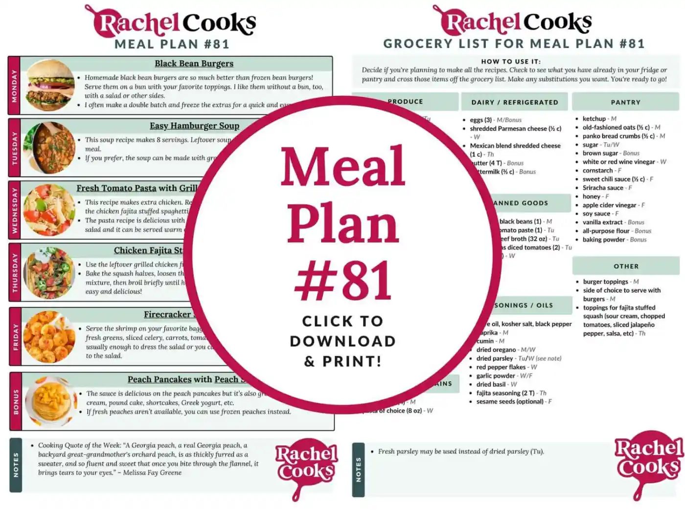 Meal plan 81 preview image with images of both pages.