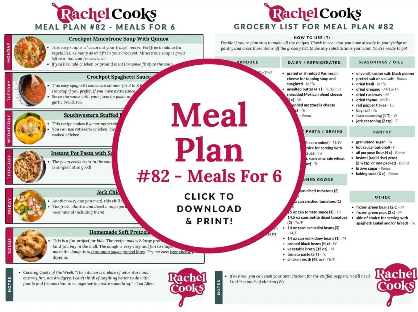 Meal plan 82 preview graphic with both pages shown.
