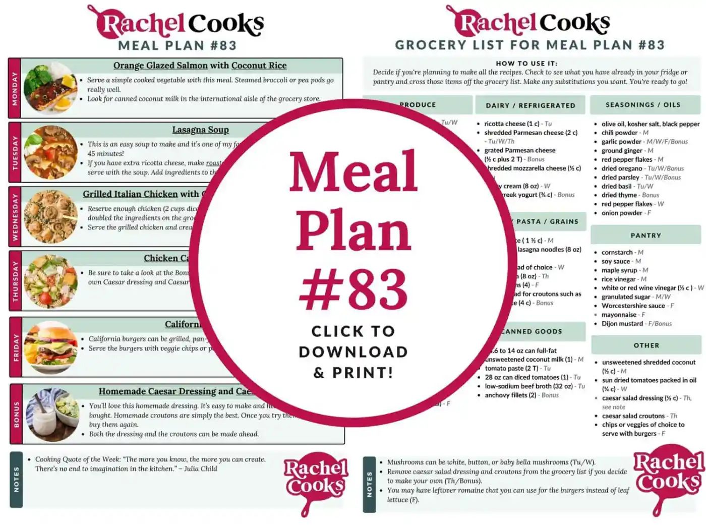 Meal plan 83 preview image showing both pages.