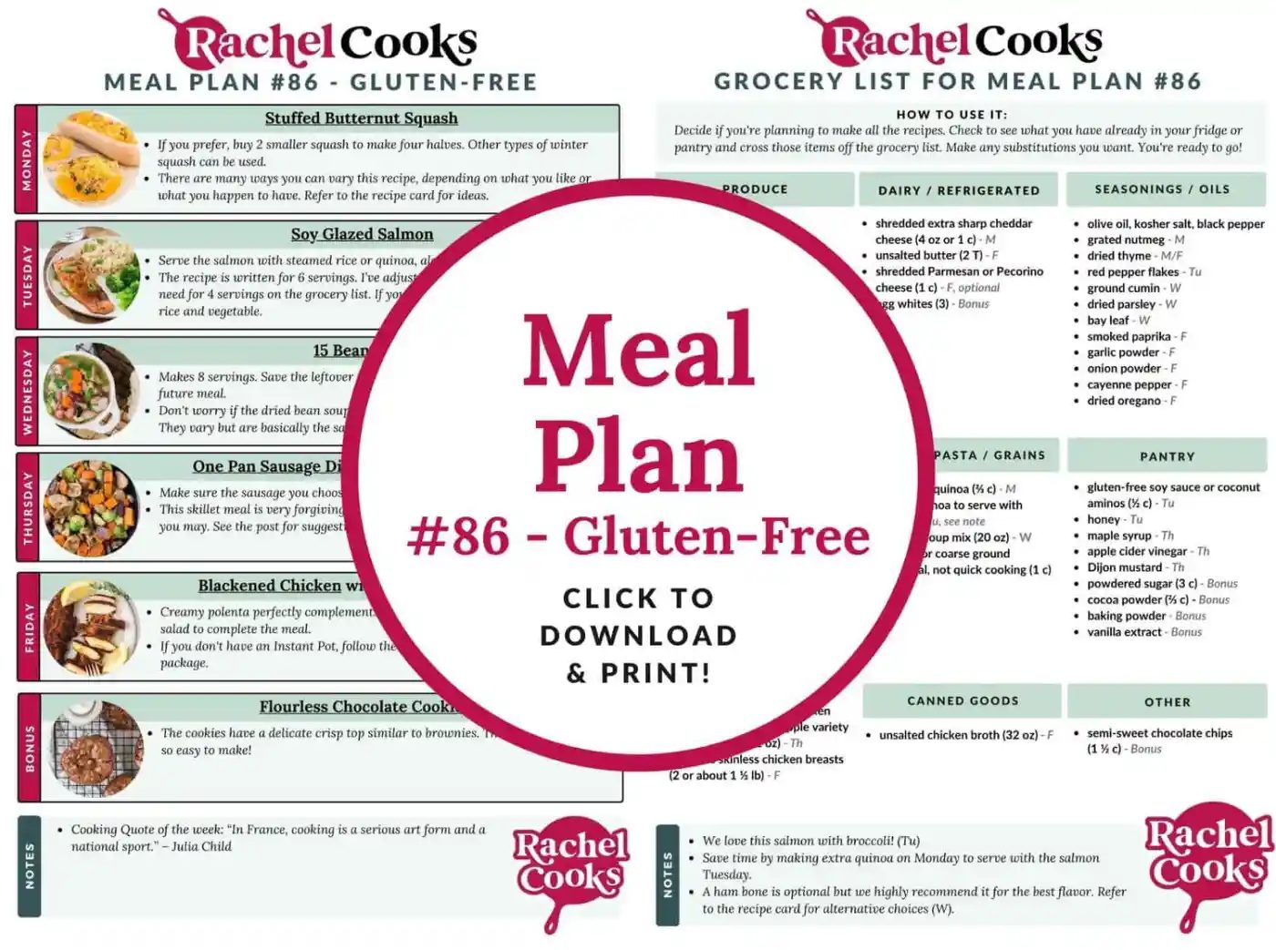 Meal Plan 86 preview image showing both pages included.