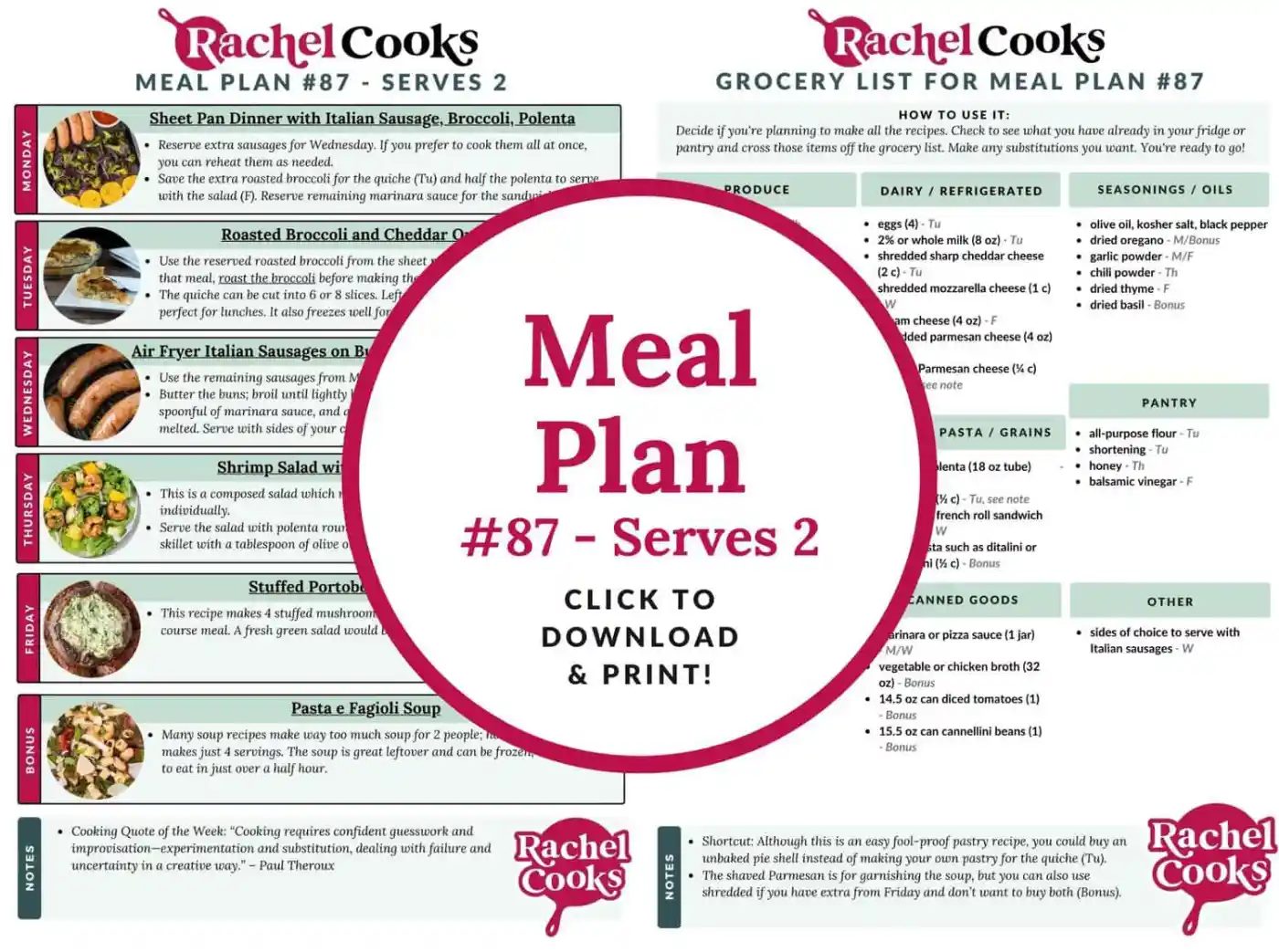 Meal plan 87 preview image, showing both pages.